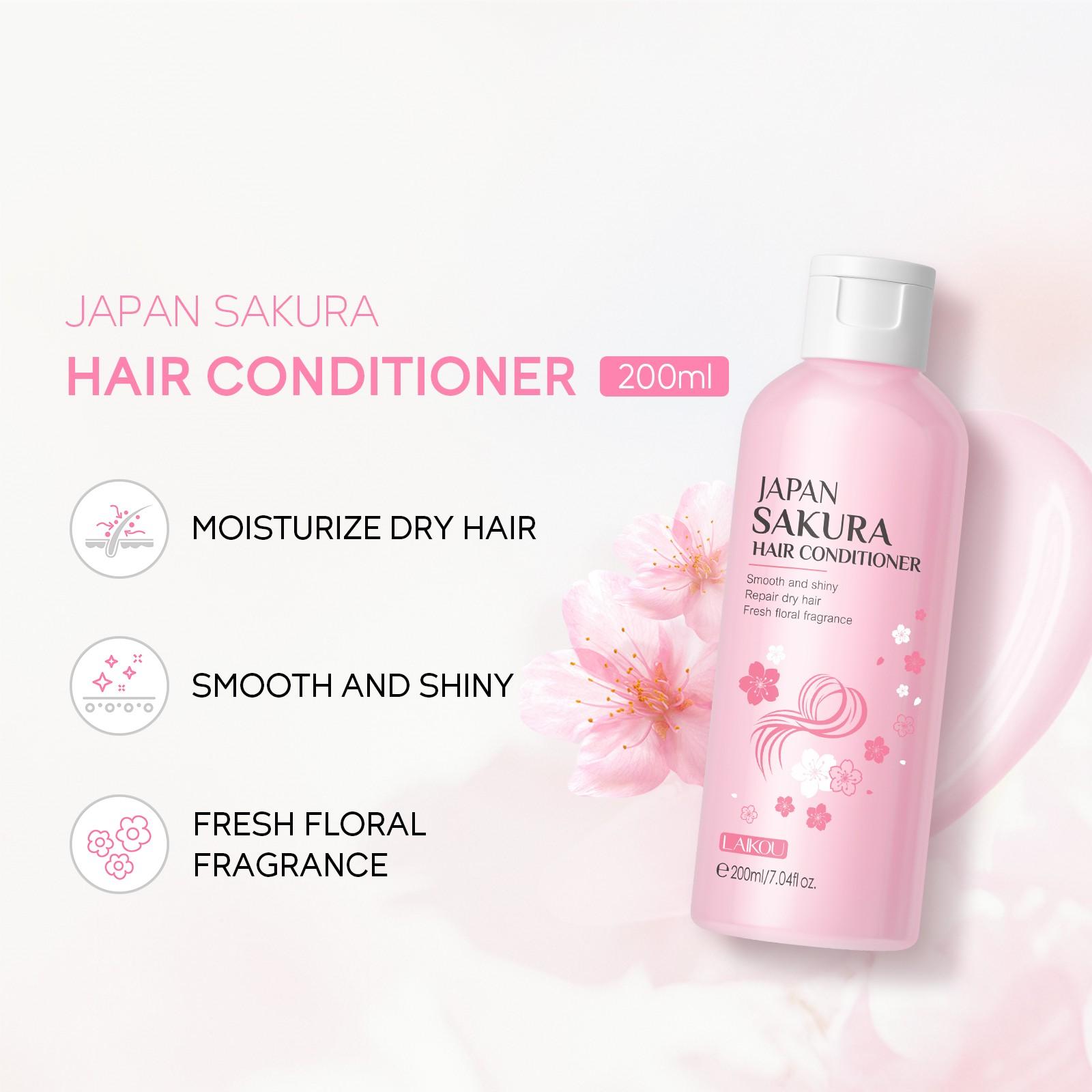 LAIKOU Japan Sakura Hydrating Nourishing Shampoo and Conditioner Set with Hair Mask, Sweet Floral Fragrance Hair Glow Kit, Lightweight Hydration Haircare for All Hair Types, Nourishing Scalp Set, Ideal Gift for Women 3-in-1 Bundle, Hair Care Solution