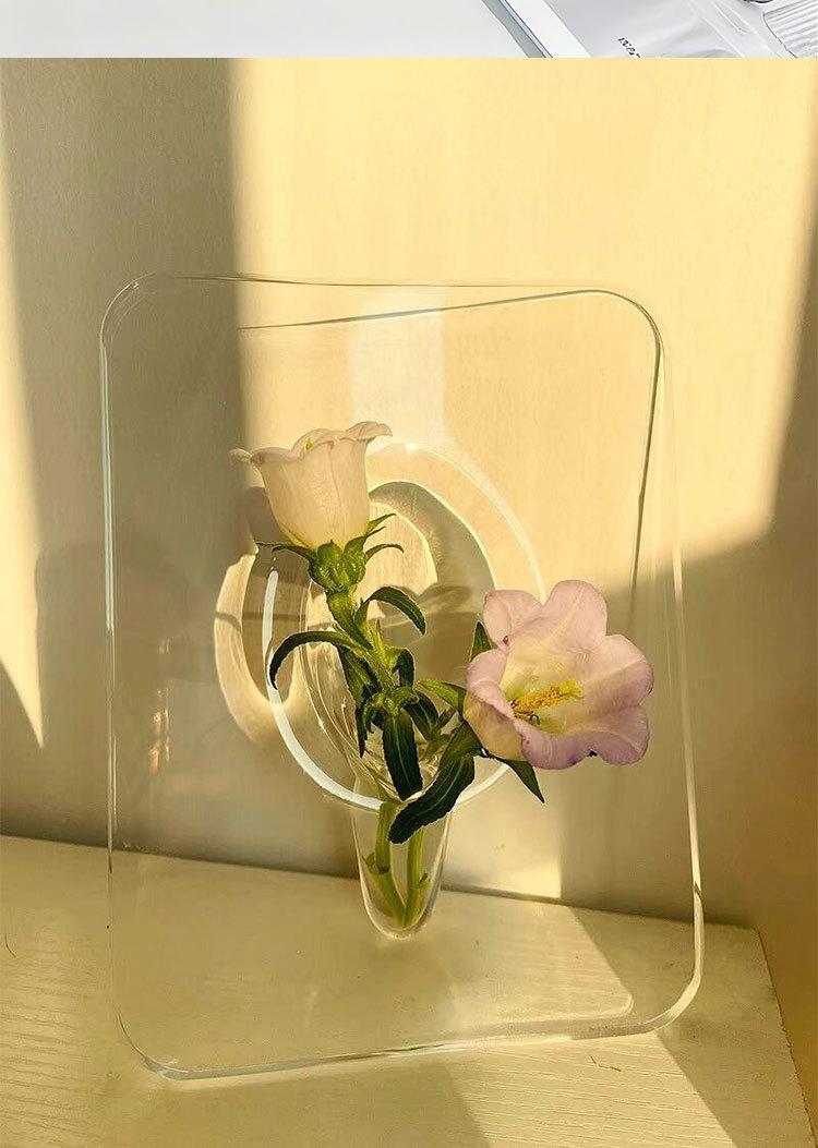 Creative vase, hydroponic flower arrangement container, acrylic creative design, office desk decoration ornament, butterfly photo frame vase, collectible decoration