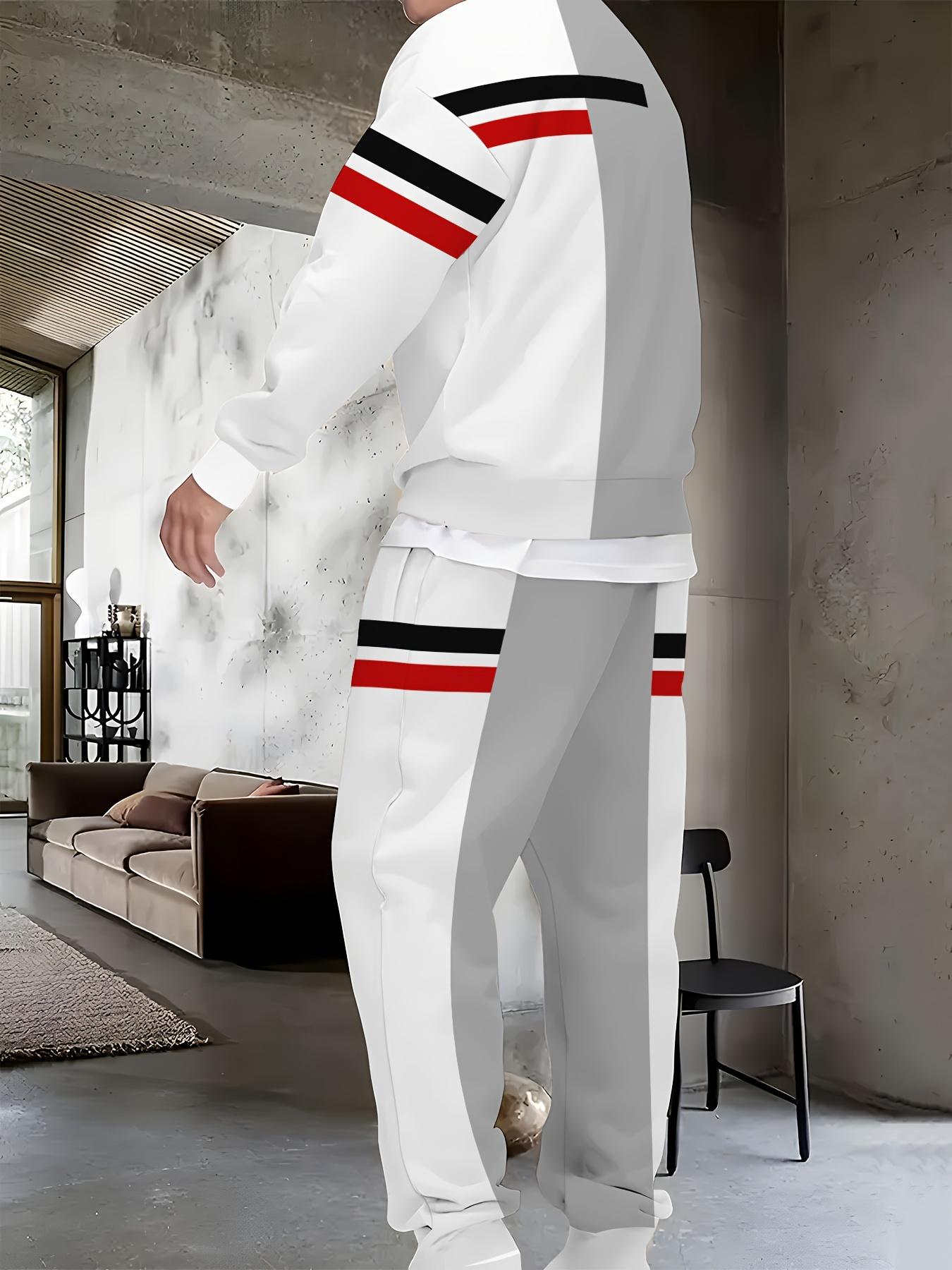 Comfortable Men's Casual Set - Soft Long Sleeve Round Neck Top and Stylish Printed Comfortable Running Pants, Machine Washable, Easy to Care for, Suitable for Daily Leisure