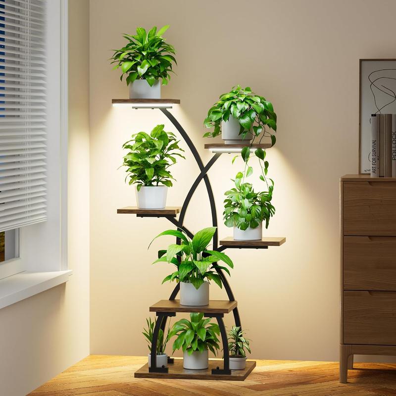 POZILAN Plant Stand Indoor with Grow Lights - 6 Tiered Plant Shelf Indoor, 36“ Corner Plant Shelves for Indoor Plants Multiple, Metal Curved Plant Flower Holder Display Rack for Patio, Balcony, Home Decor Room Gift