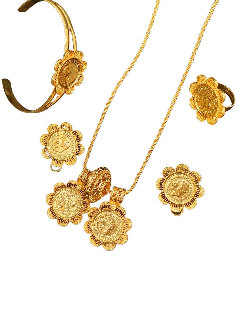 24K Gold Middle Eastern Luxury Vintage Coin Set: Multi-layered Bracelet, Necklace, Ring and Earring Collection - An Exclusive Celebratory Jewelry Gift for Women, Elegant Jewelry Set 24K Gold Middle Eastern Luxury Vintage Coin Set: Multi-layered Bracelet, Necklace, Ring and Earring Collection - An Exclusive Celebratory Jewelry Gift for Women, Elegant Jewelry Set