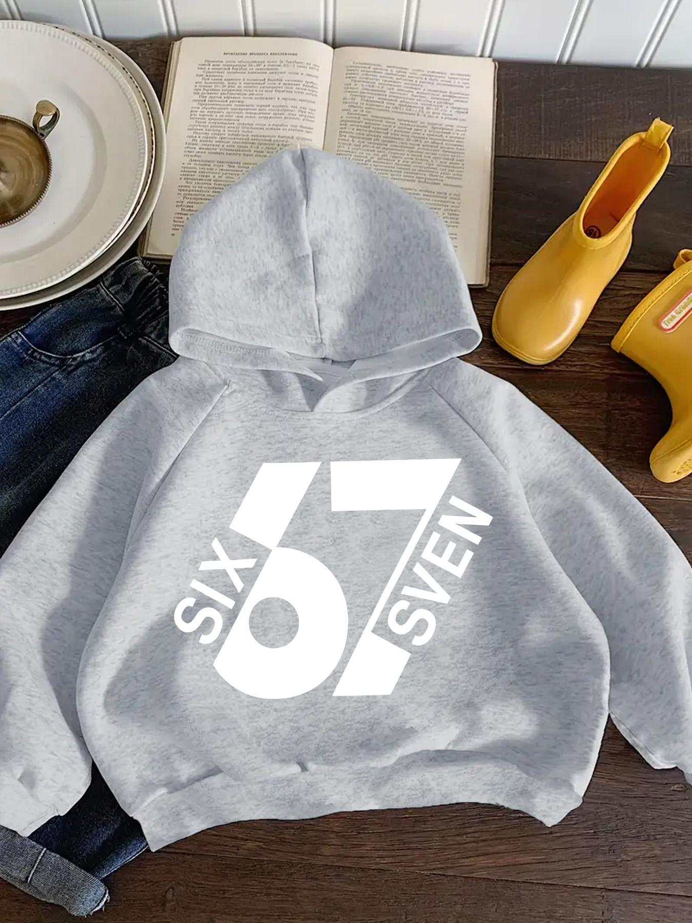 Boys' Spring & Fall Casual Hooded Long Sleeve Sweatshirt, Six Seven Series 67 Pattern Print, Comfortable Fitted Pullover, Perfect Gift, Graphic Hoodies