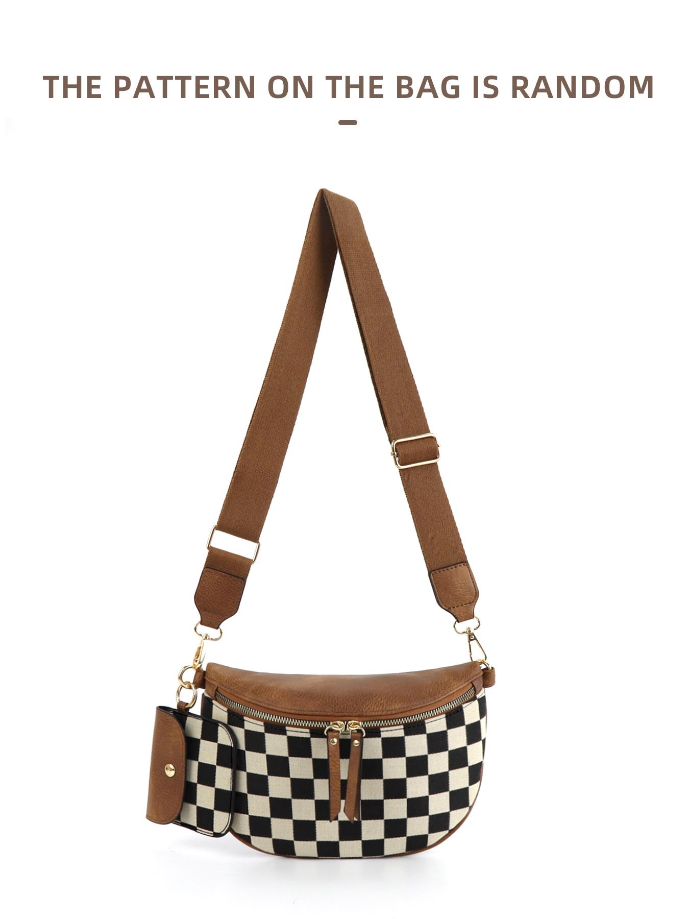 Women's Checked Pattern Crossbody Bag & Coin Puse, Fashionable PU Leather Bag Set, Casual Trendy Versatile High-quality Daily Commuting Bag