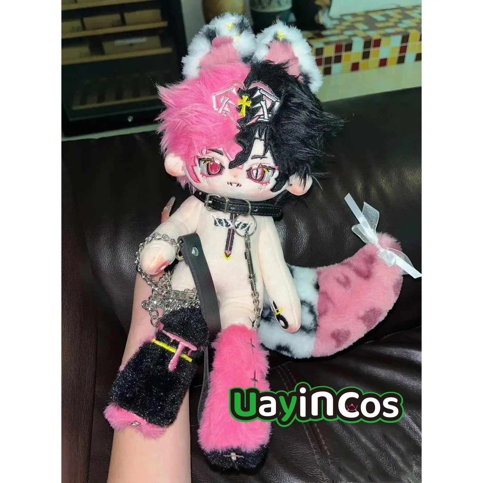 2026 New hot item Pink Leopard Print Island Master Devil Stuffed 30CM Long legs Animal Tail Plushies Plush Cotton Doll Clothes Anime Figure Toy  K