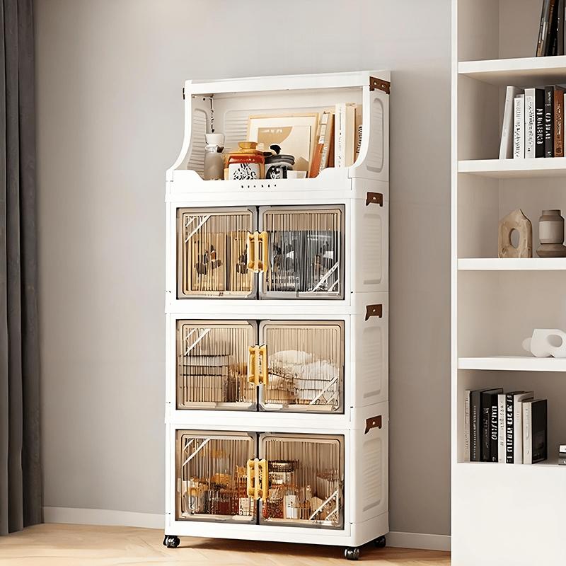 1pc Multifunctional Foldable Storage Cabinet - Heavy-duty Plastic Storage Box with Open Shelves, Space-saving Foldable Design, Suitable for Living Room, Bedroom, Kitchen, Office - Ideal Gift for Home Organization and Small Spaces, Cabinet Storage