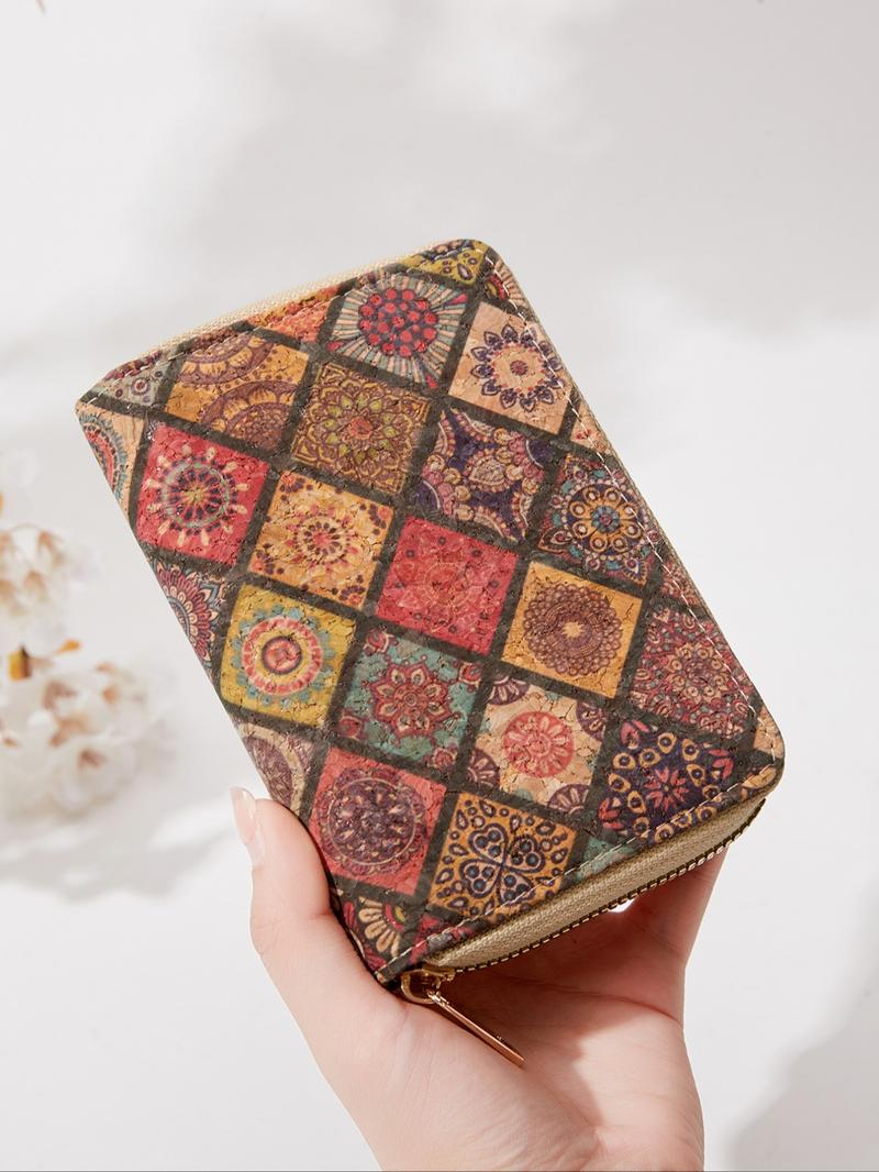 Women's Vintage Floral Pattern Zipper Short Wallet, Pu Leather Coin Purse with Card Slot, Multi-functional Boho Style Wallet for Daily Use, Stylish Wallet
