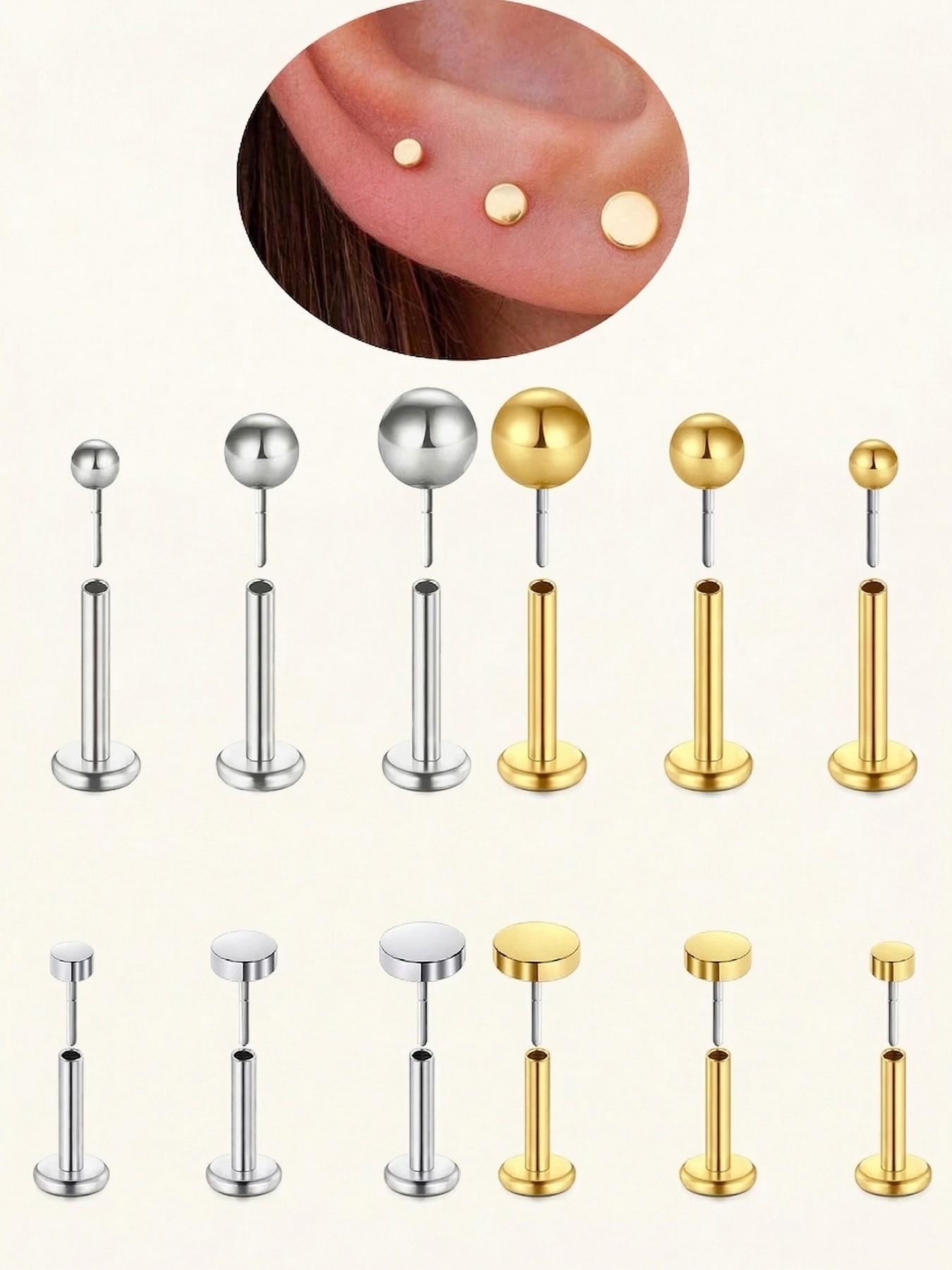 3pcs Threadless Cartilage Earrings, Medusa Piercing Studs, 20gauge Nose Studs, Helix Conch Tragus Jewelry, 2mm 3mm 4mm