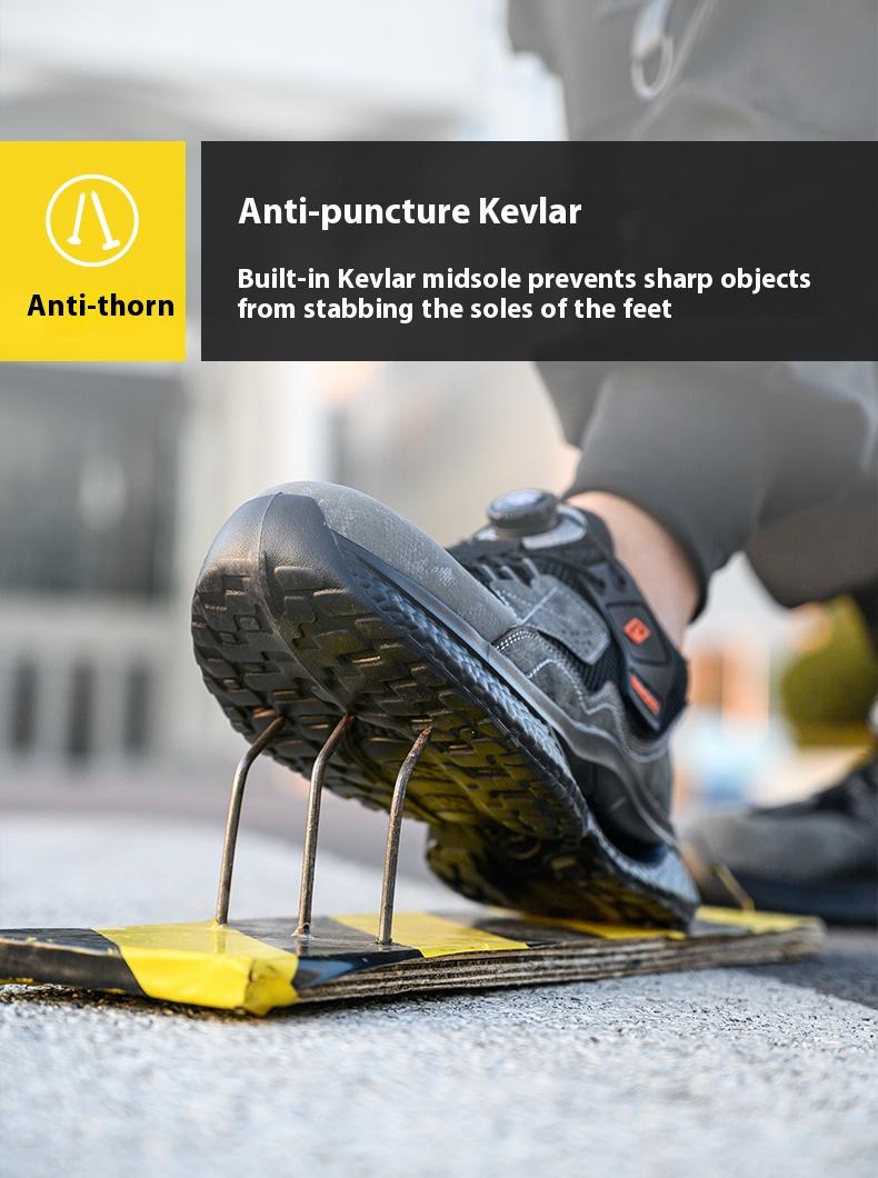 Steel Toe Men's Work Sneakers with Breathable Mesh - Anti-Slip, Durable, Casual Striped Design, Elastic Closure and Non-Slip EVA Sole,FathersDayGift