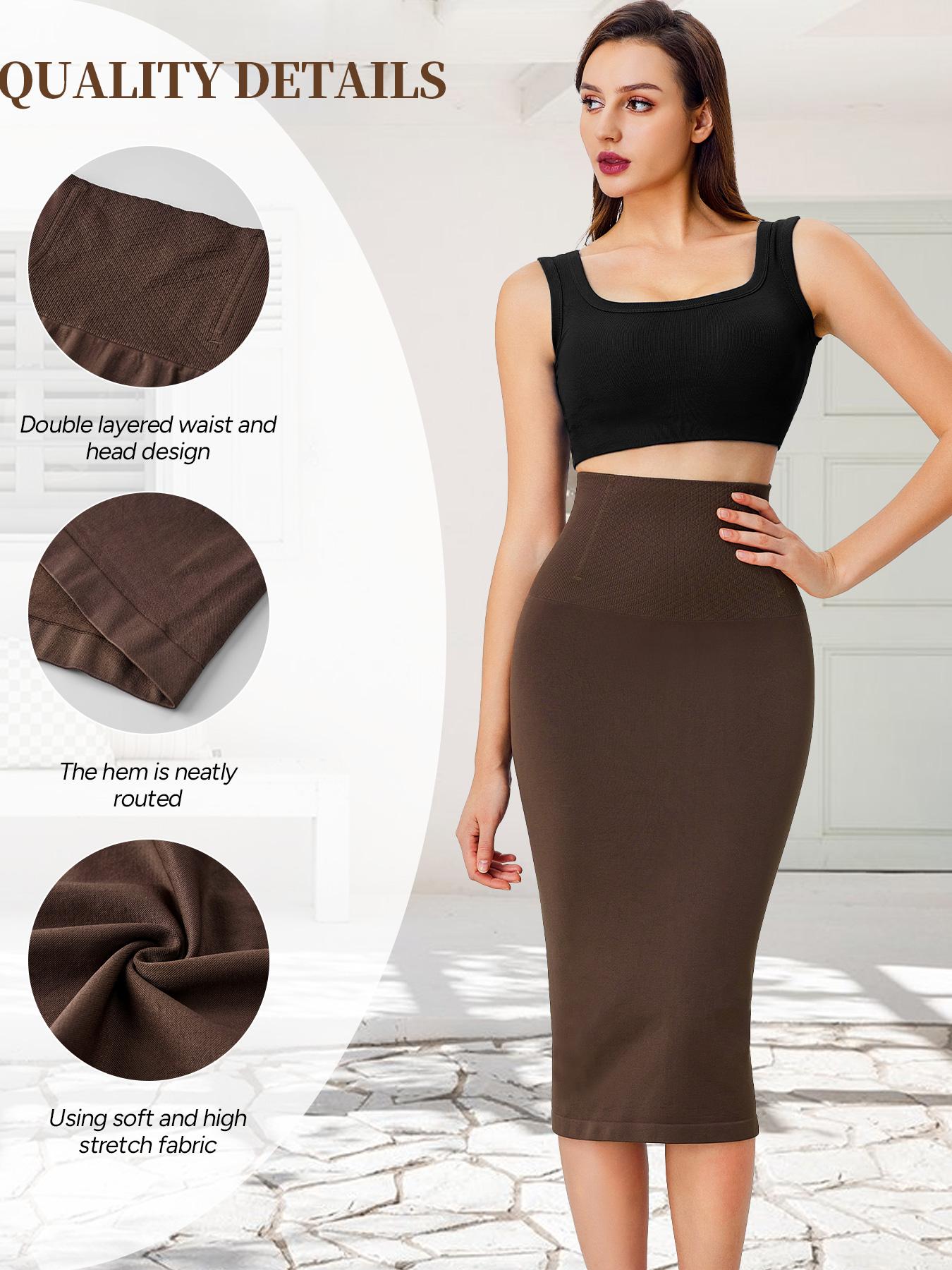 Seamless Shaping Midi Skirt for Women 4 Boned Anti-Roll Waist, Built in Thong, Zero Restraint & Multi-Way Wear, Solid Skirt