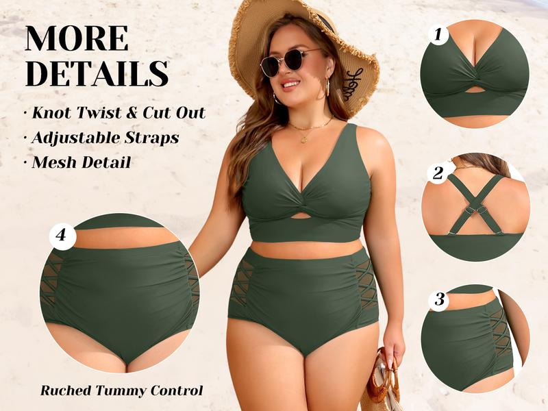 Yonique Women's Plus Size Two Piece Swimsuits - High Waisted Bikini Tummy Control Bathing Suits 2025 Twist Knot Swimwear