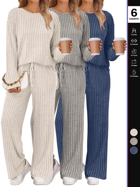 Womens Loungewear Lounge Sets 2 Piece Matching Pajamas Fall Fashion 2025 Ribbed Knit Outfits Long Sleeve Casual Sweatsuits