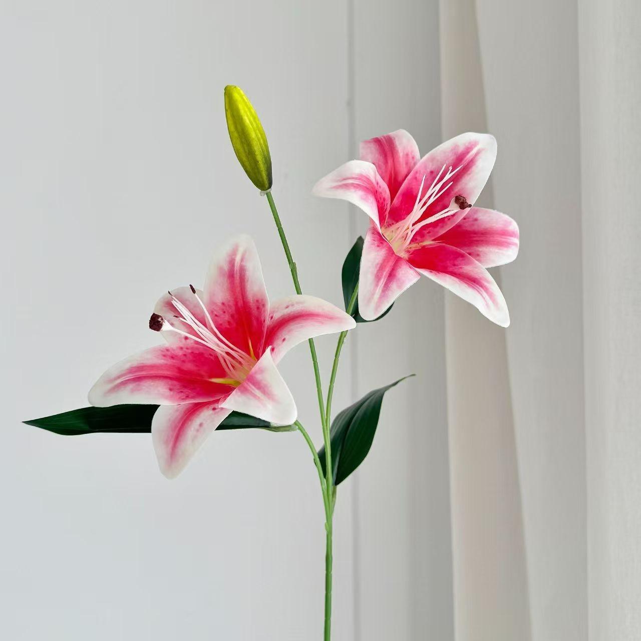 Realistic 3-Head Lily Artificial Flower, Home Decoration Fake Flowers, Photography Props, Universal Setting, No Ca Prop 65
