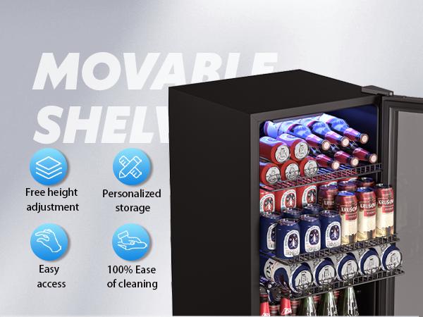 TEHANLD Beverage Refrigerator, Mini Fridge With Glass Door, Beverage Cooler Refrigerator, Wine Drink Beer Fridge, Adjustable Shelves