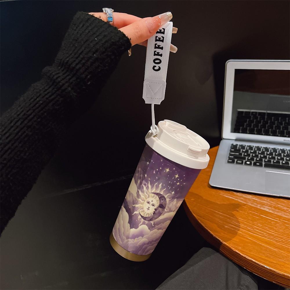 Abstract Moon Sun Texture Coffee Cup, Portable Dual Drink Insulated Tumbler, Keeps Warm/cold, Stylish, Office, Travel, Outdoor Essential