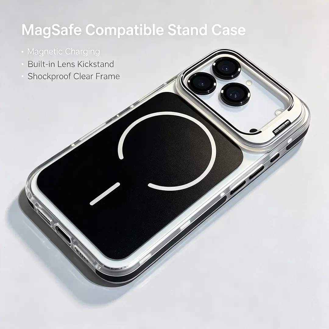 Magnetic Matte Anti-Slip TPU Smartphone Case, Durable Military-Grade Heavy-Duty Shockproof Casing with Metal Lens Stand Handheld Wireless Protection Accessory for Mobile Devices for phone cases 17 pro max /13/14 Plus/15/16 Pro reliable protection designer