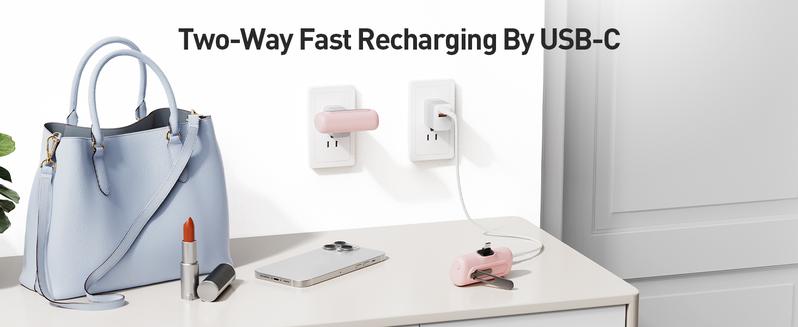 iWALK 20W PD Mini Charger 5000mAh Capacity Fast Charge for iPhone/Samsung Daily Carry Pink Rechargeable Battery Pack Usb Portable Power Device Plug Foldable Metal power bank