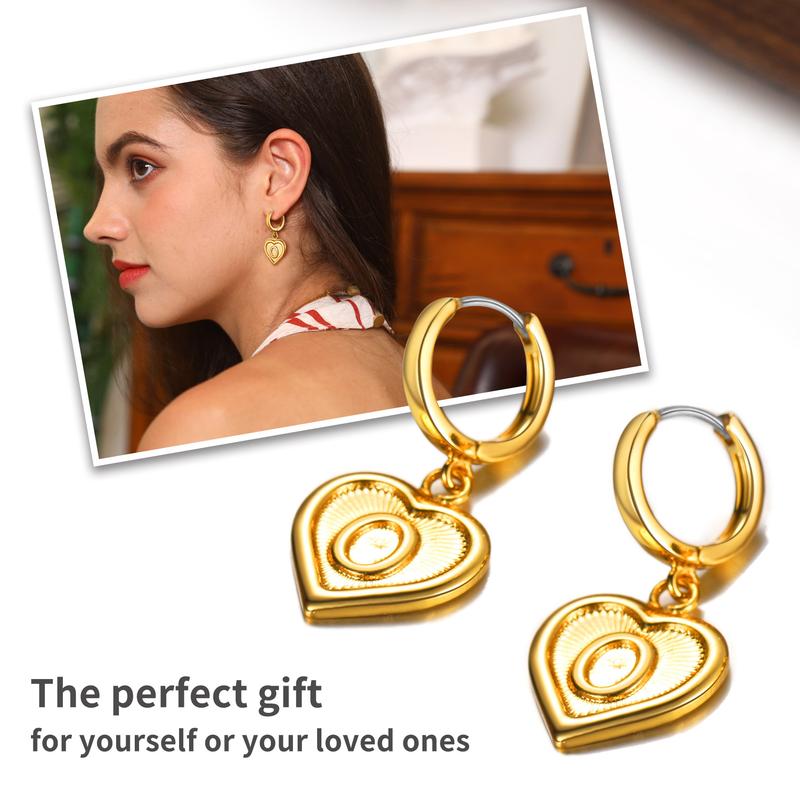 FindChic Heart Shape Initial Earrings with Letter Pendant 13mm Small Hoop Retro Style Fantasy Fashion Cute Jewelry For Women Girlfriend Birthday Anniversary Wedding Christmas Holiday Gift