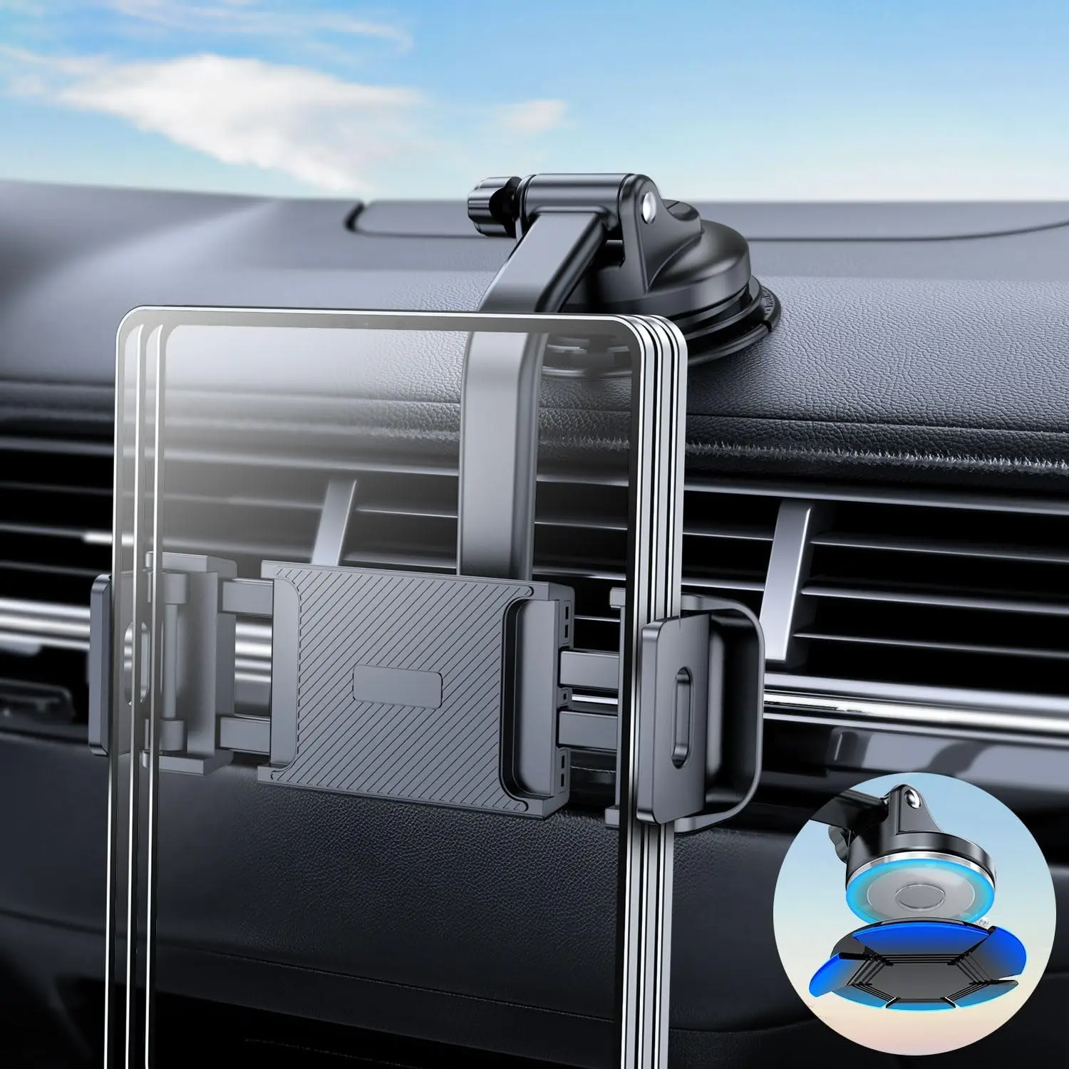 Tablet Holder for  Dashboard, Windshield iPad Foldable Phone Stand Mount