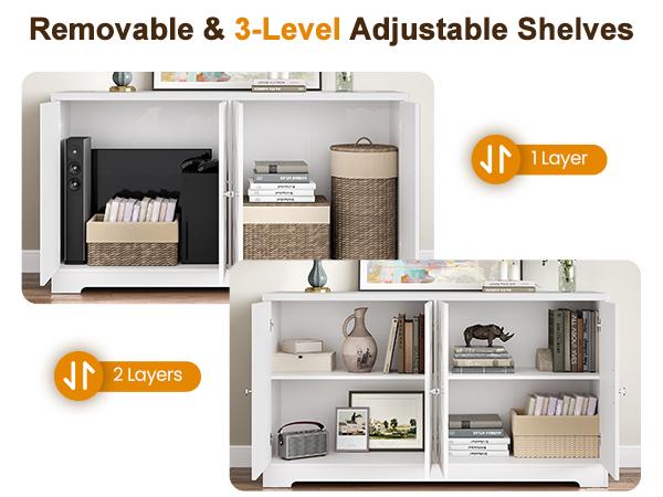 RoyalCraft Sideboard Buffet with 4 Doors, Mid-Century Sideboard Cabinet with Adjustable Shelves, Accent Cabinet for Entryway, Living Room, Dining Room