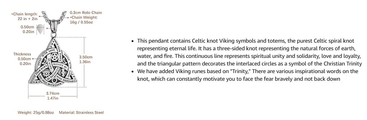 HZMAN Double Sided Stainless Steel Triple Goddess Triquetra Necklace Celtic Knot Irish Christian Trinity Knot Pendant