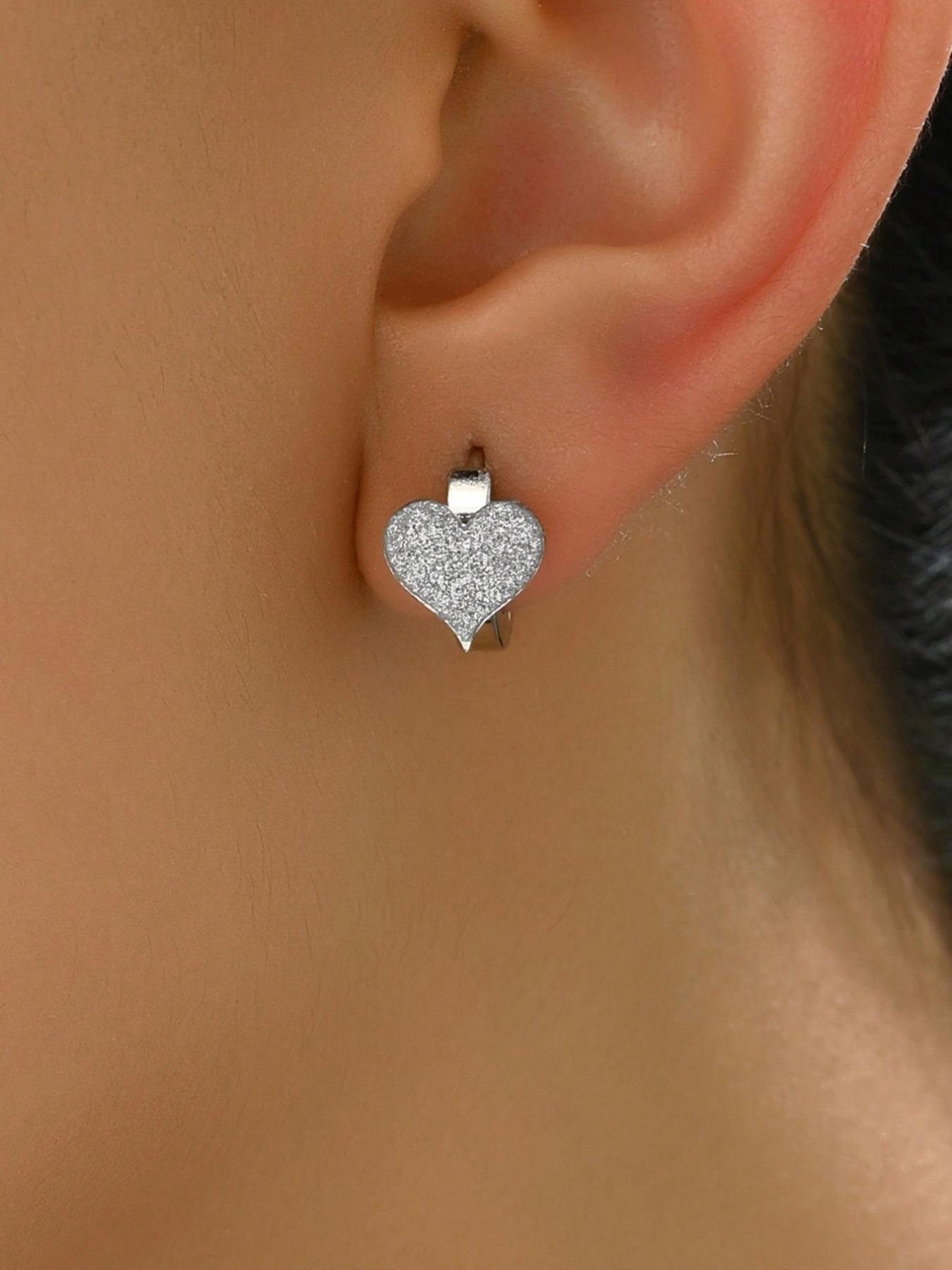 Simple Heart Earrings, Fashionable Luxury Fringe Studs, Stainless Steel Circle Chain, Valentine's Day Gift, Casual Style, All Seasons