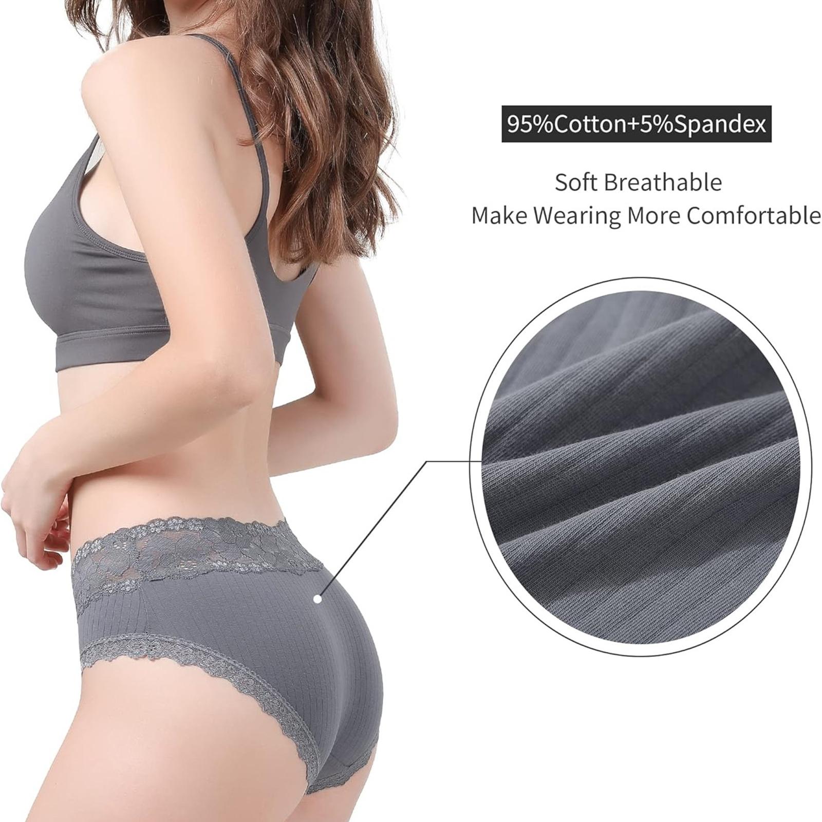 LEVAO Cotton Underwear for Women Breathable Lace Low Rise Bikini Panties Women's Hipster Underpants S-XL 6 Pack