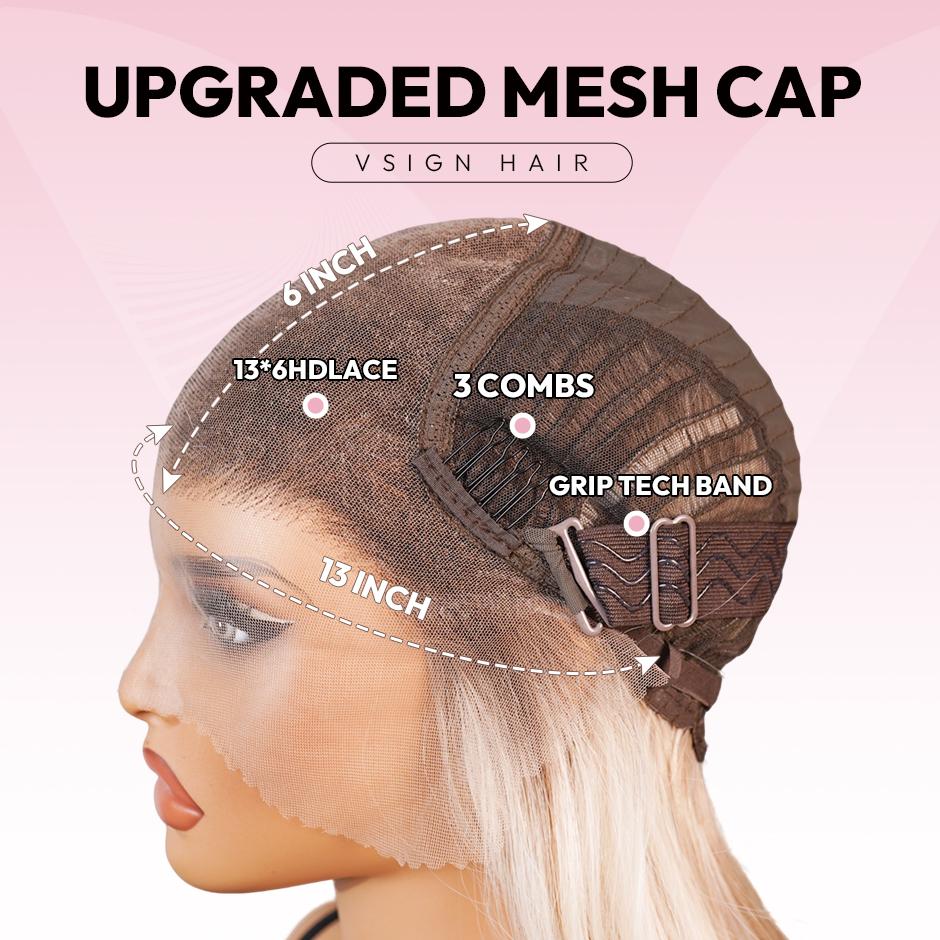 VSGIN 13*6 Blonde Highlight Synthetic Lace Wig Ombre Honey Brown and Blonde Color Synthetic Heat Resistant Fiber Realistic Appearance Bob Style and Long Wave Style