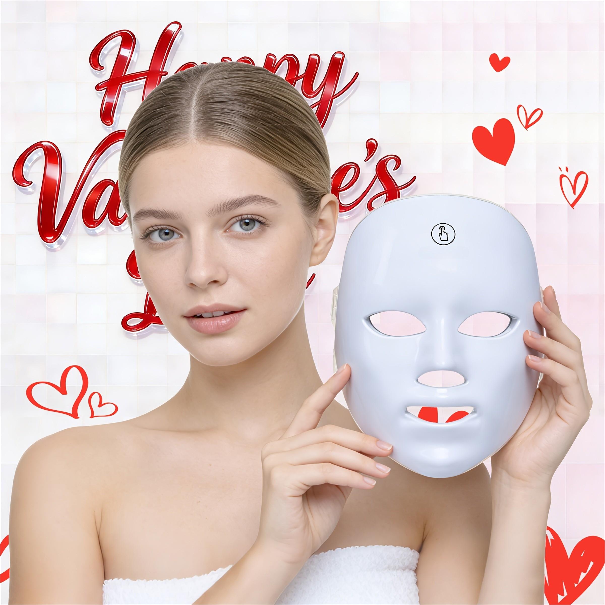 7 Color LED Light Therapy Mask Led Face Mask Rechargeable USB Powered ...
