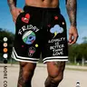 Men's Plus Size "Loyalty Is Better Than Love" Cartoon Graphic Basketball Shorts, Graphic Fitness Shorts, Casual Athleisure Shorts, Athletic Shorts Casual, Y2K Streetwear, Shorts for Gym, Skateboarding & Daily Wear