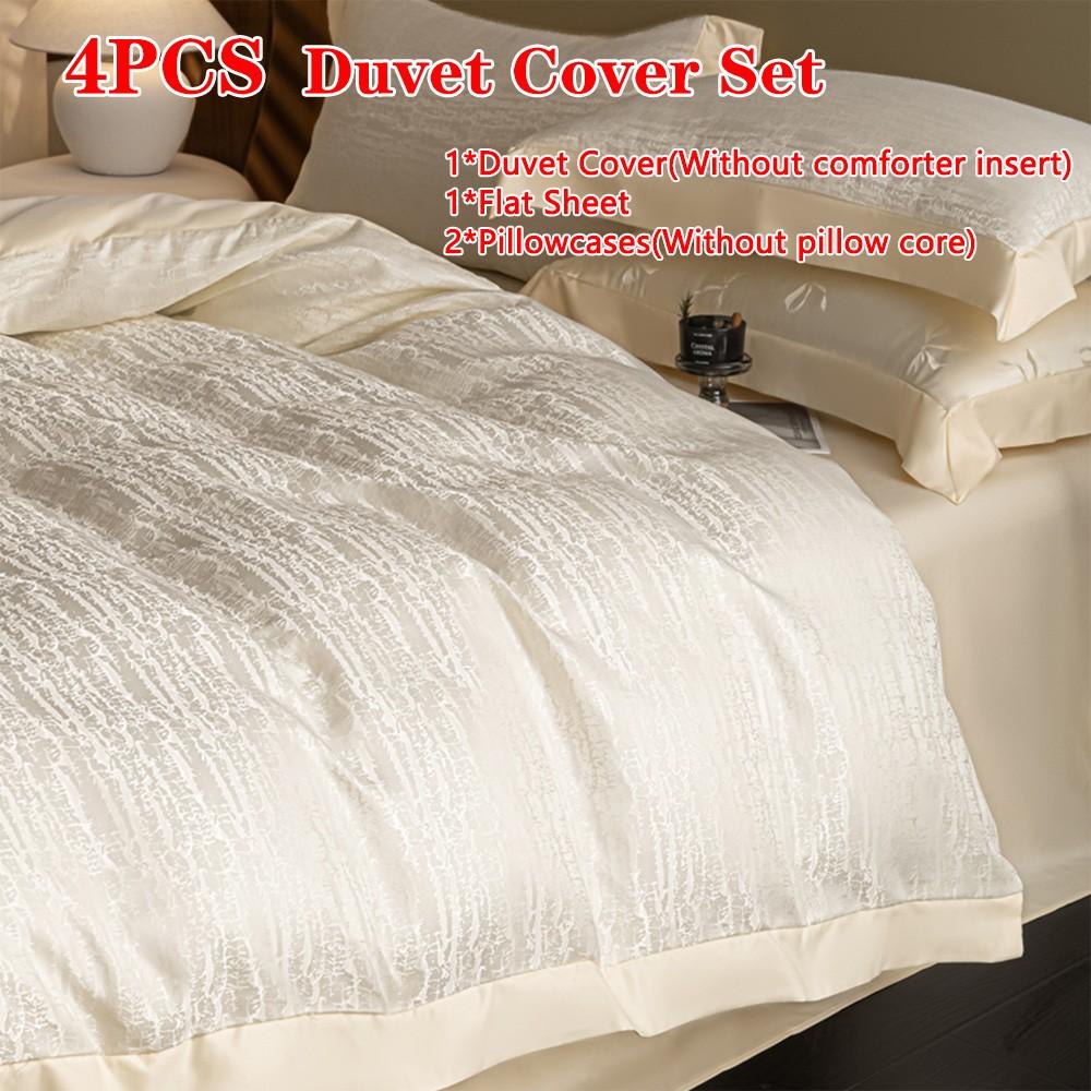4pc Bedding Set, Soft Touch Jacquard Fabric, Simple Elegant Design, Includes Duvet Cover, Sheet, 2 Pillowcases, All Seasons