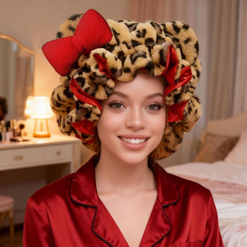 1PC Women' Teddy Bear Bonnet Adjustable Plush 3d bonnets, Plush Teddy Satin-lined Bonnets，Breathable Sleep Bonnet for New Year Parties, Holiday & Winter Events， - Cute Hair Care Cap for Themed Events & Casual Attire