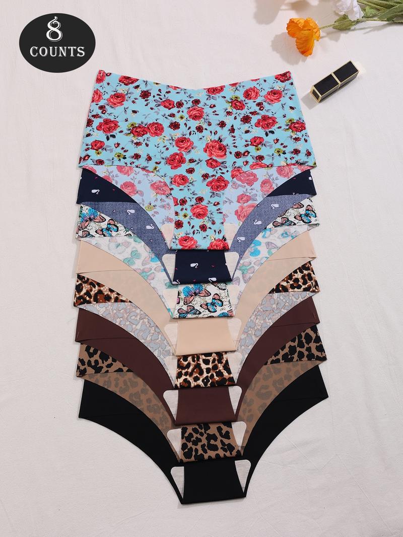 Women's Solid Color / Floral / All Over Print Panty, Cute Soft Comfy Breathable Seamless Knicker for Daily Wear, Underwear for All Seasons, Womenswear, Daily Casual Underwear, Seamless Breathable Design
