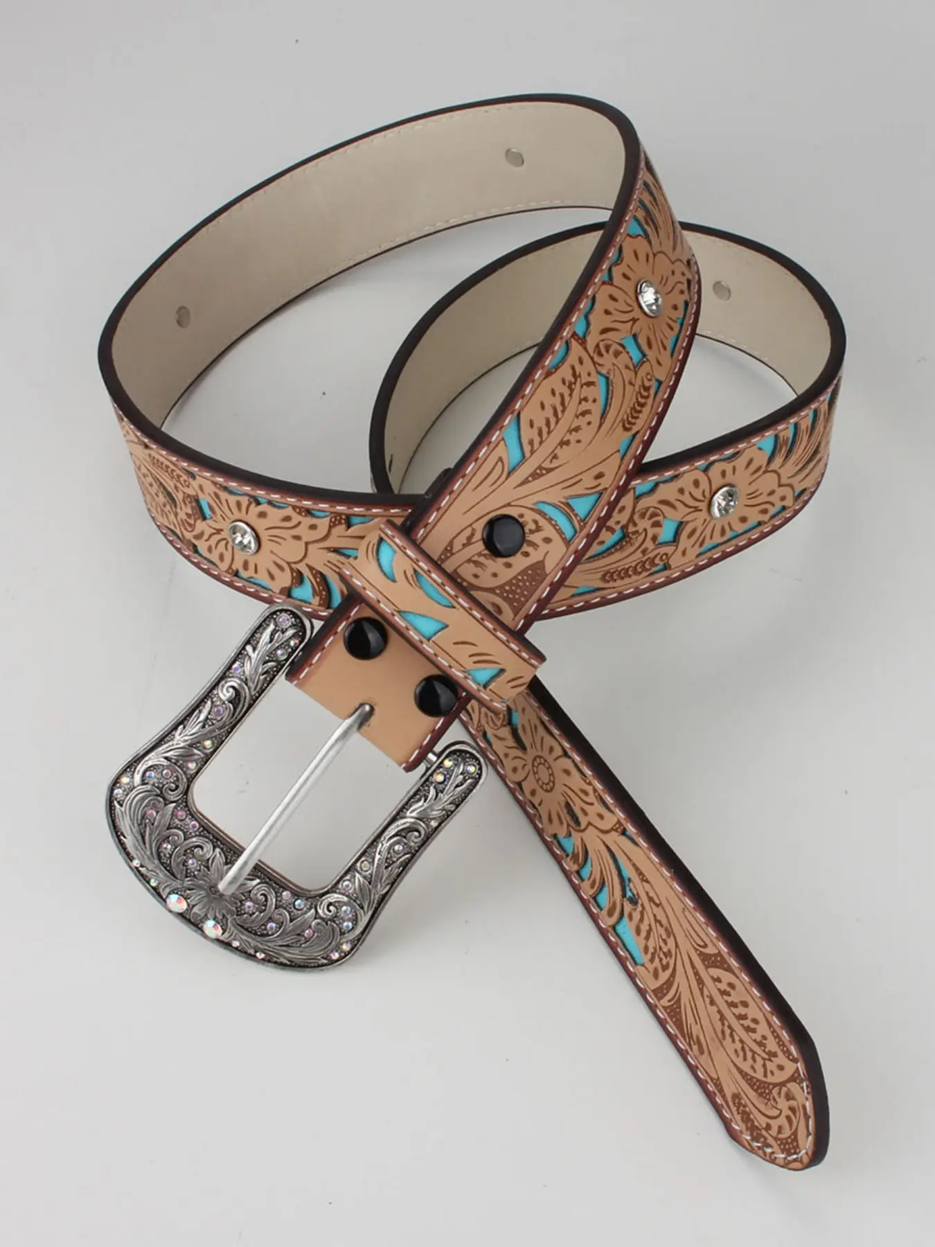 Embroidered Hollow Out Diamond Denim Belt, Stylish Fashion Accessory, Perfect for Jeans & Casual Wear, Unique Design Waistband