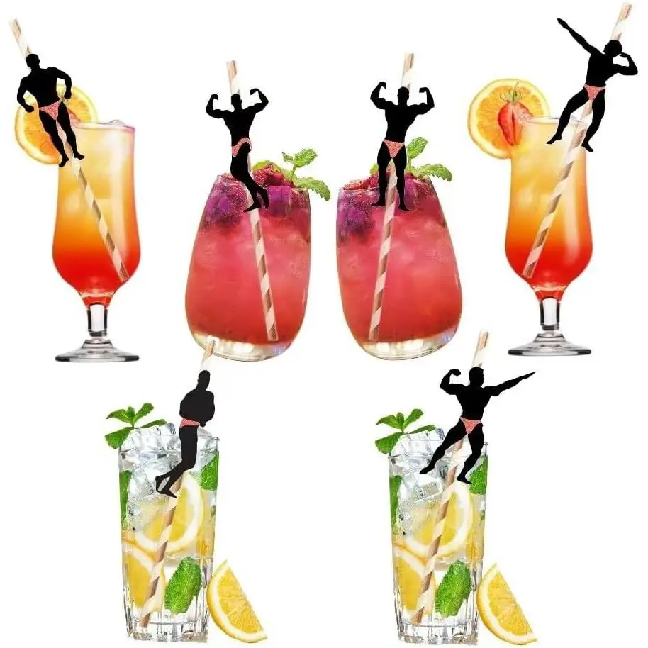 24pcs Naughty Bachelorette Party Paper Straws with Dancing Men Confetti, Stripper Pole Dancer Straws for Hens Night, Girls Night, Adults, Ladies Bridal Shower DecorationGift