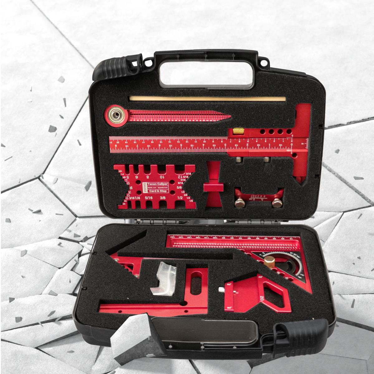 6/7/8Pcs Woodworking Square Kit with Box, Precision Carpenter Quick Splicing Planning and Layout Tools, Aluminum Scribeing Ruler, Center Finder, Circular Drawing Compass, Honing Guide, Height Gauge, Measuring Ruler