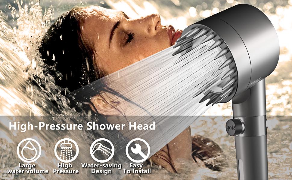 High Pressure shower  Head withHandheld,HighFlow Even with LowWater Pressure-Hand HeldShowerheadSet,3 Modes Filtered ShowerheadwithReplacement Hose/Bracket/CottonFilters,Detachable SprayMode,Gray,Springtok bathroom  shower equipment Waterfall Brush