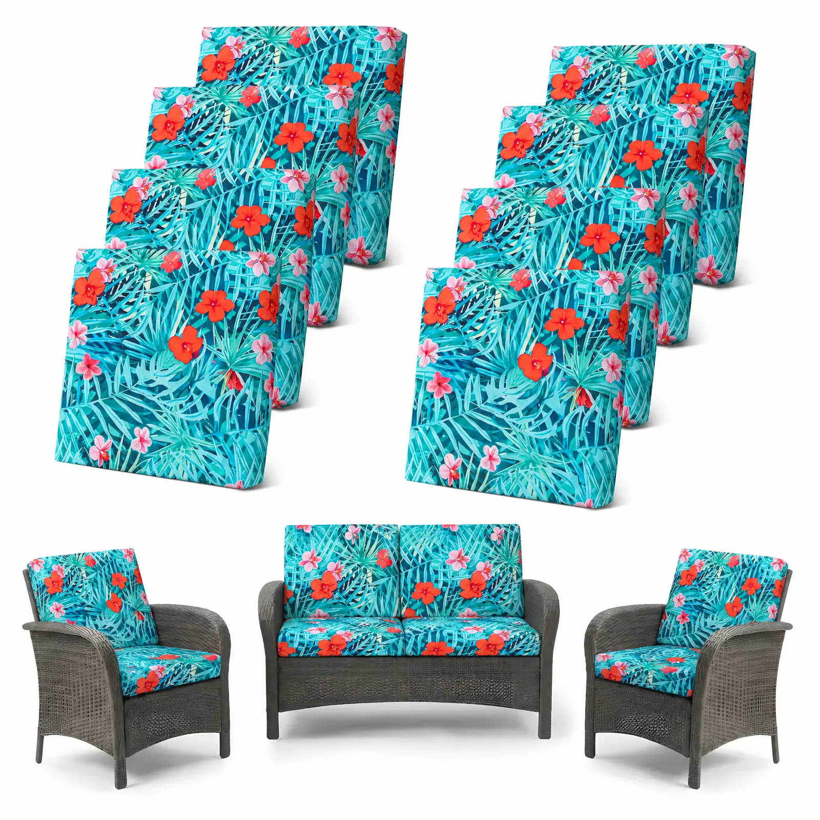 [4/8/12 PCS] Stretch Patio Cushion Covers - Universal Fit Outdoor Furniture Slipcovers with Elastic Bottom, Non-Slip Sofa & Chair Seat Replacement, Pet-Friendly & Scratch-Resistant