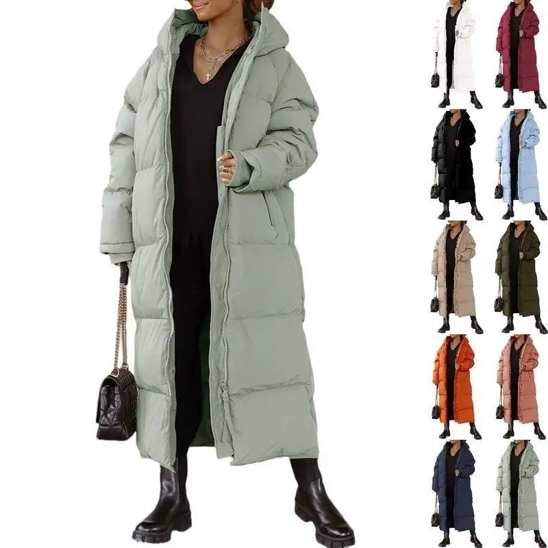 Women's Long Quilted Coat Hooded Maxi Length Long Sleeve Puffer Jacket Padded Winter Outerwear Warm Thick Fabric Windproof Design with Pockets for Cold Days Daily Wear Outdoor Activities Errands.........