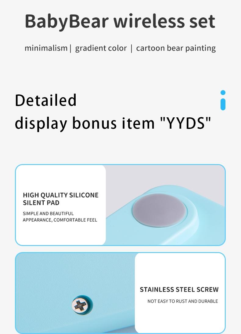 MOFii 1 Set Blue Bear Wireless Keyboard and Mouse Combo, Aesthetic Desk Essential for Students, 2.4G Plug and Play, Compatible with Laptop & Desktop, US Qwerty (Battery Not Included)