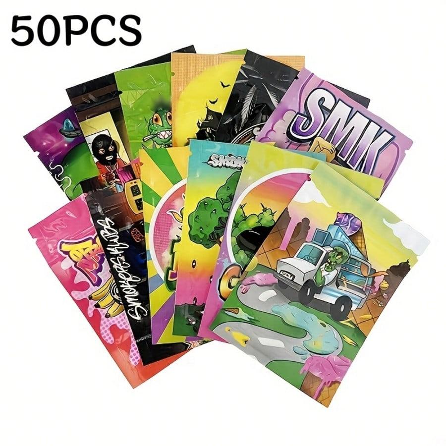 20/50PCS  Cartoon Graphic Printed Smell Proof Bags, Resealable Foil Ziplock Mylar Pouches For Small Items Packaging