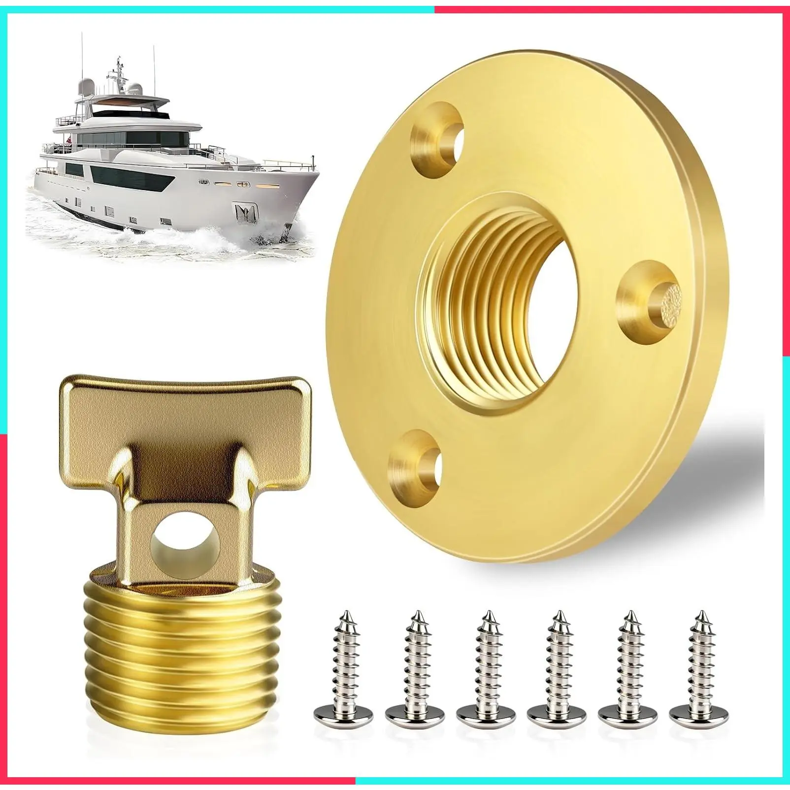 Solid Brass Garboard Drain Plug Kit, 1/2" NPT Threaded Thru-Hull Transom Drain Plug, Marine Grade Anti-Corrosion Watertight Boat Hull Drain Plug