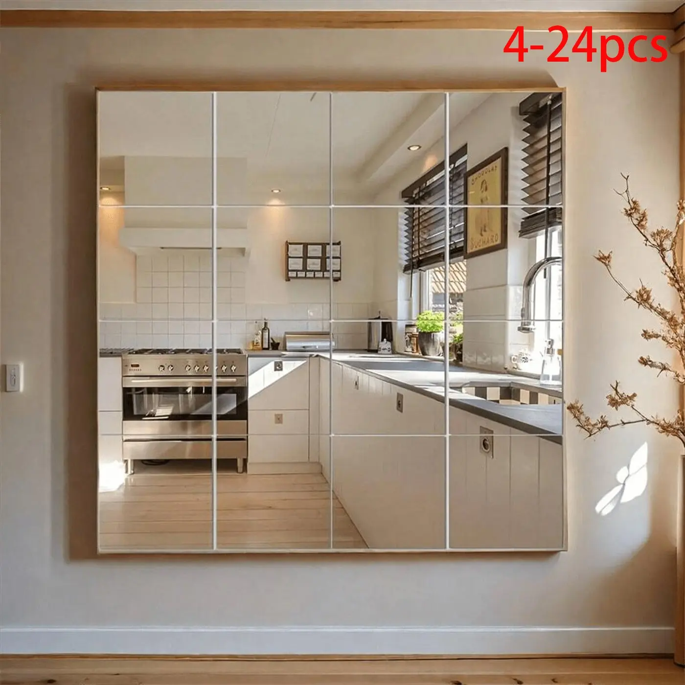 4-24pcs Acrylic Square Mirror DIY Decor, Modern Silver Color Self-Adhesive Removable Wall Stickers, Ideal for Home & Party Decoration