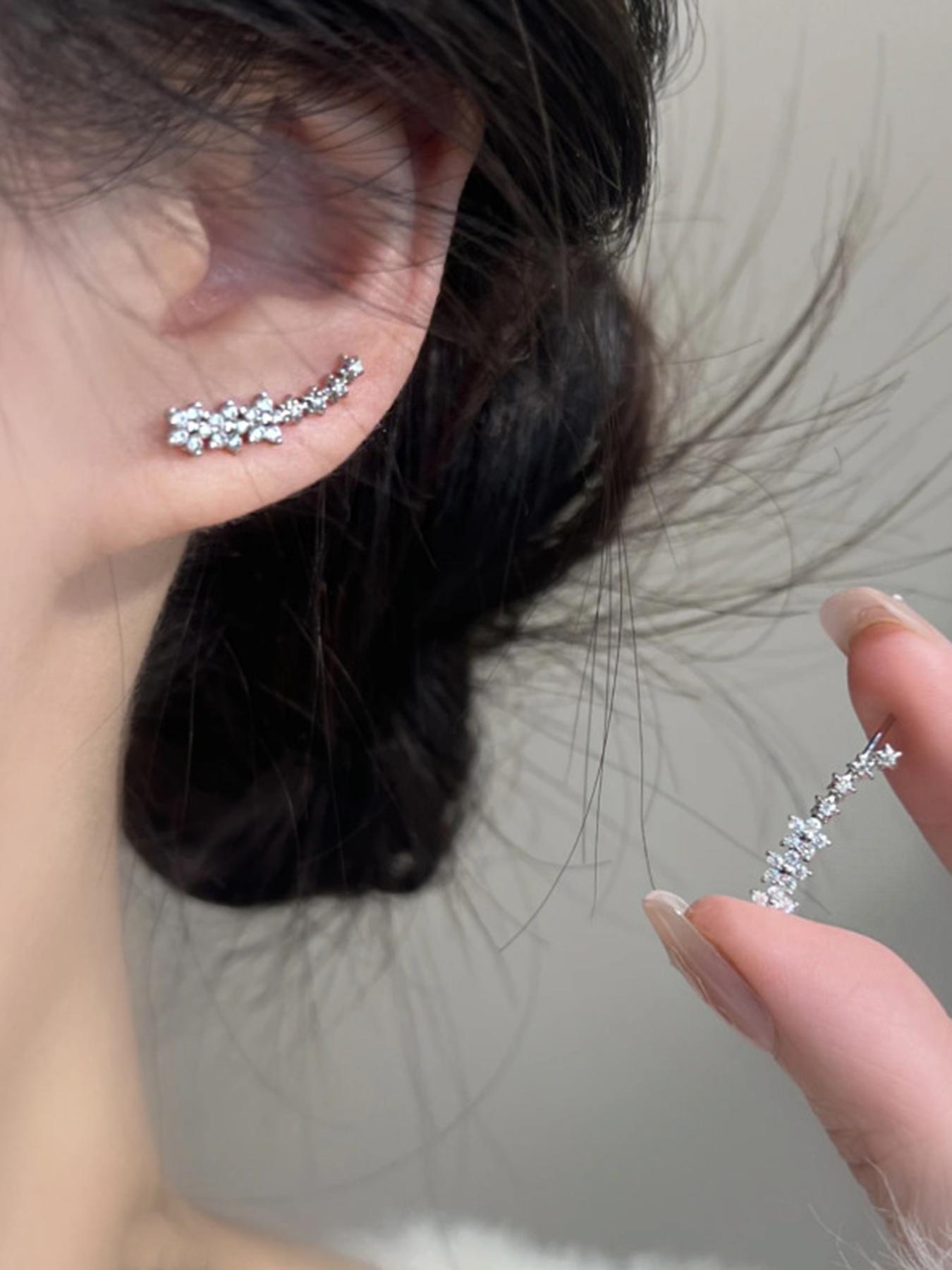 Elegant Starburst Earrings, Full Cz Rhinestone Sparkle, Caterpillar Design, Skin-Friendly, Lightweight, Perfect for Daily Wear, Office, Dates, Special Occasions