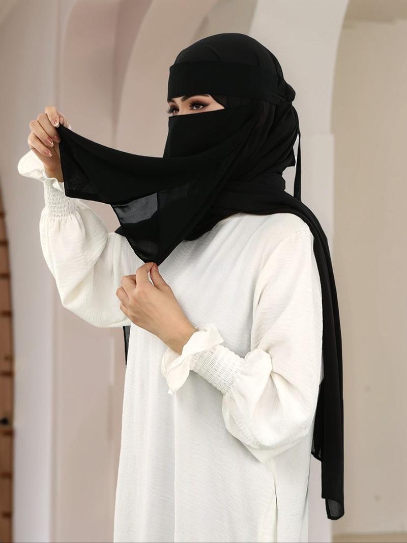 1pc Women's Elegant Plain Double Layer Veil Niqab, Comfortable Arabian Scarf for Daily Outings, Versatile Muslim Sun Protection, Perfect Ramadan Gift, Hijabs