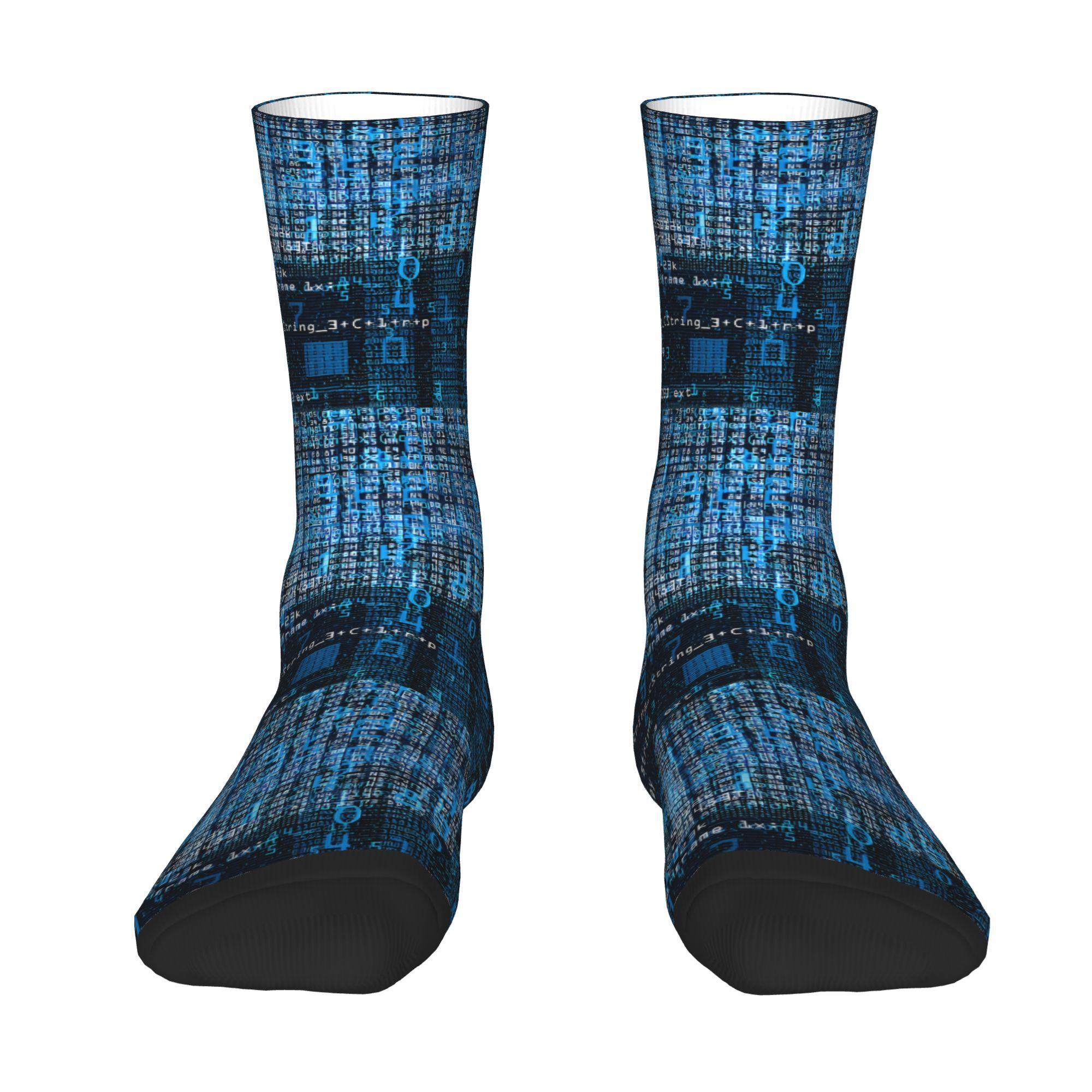 1 Pair Men'S Code & Linux Python Printed Socks, 95% Polyester 5% Elastane, Knit Fabric, All Over Print, Durable & Comfortable