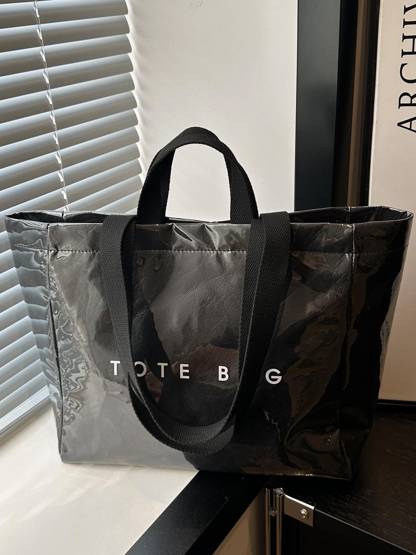 26 Valentine's Day Gift Letter Print Large Capacity Tote Bag, Commuter Shoulder Bag, Trendy Versatile Handbag, Shopping Bag, Fashionable Women's Big Bag