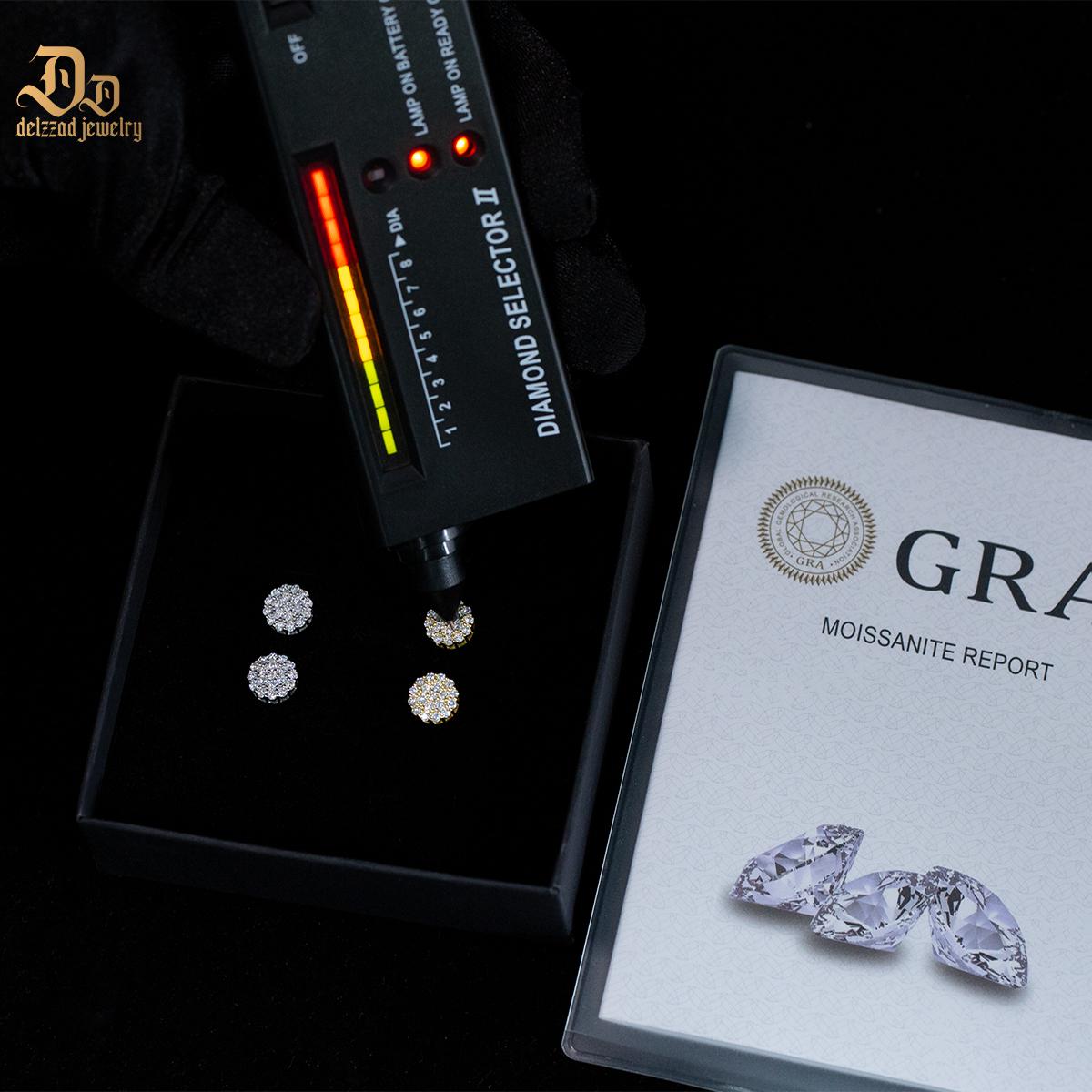 Delzzad Halo Stud Earrings Round VVS Synthetic Moissanite Earrings Jewelry S925 Perfect Birthday Mother’s Day Christmas Gift for Men Women Silver Earrings Golden Earrings Wedding Set