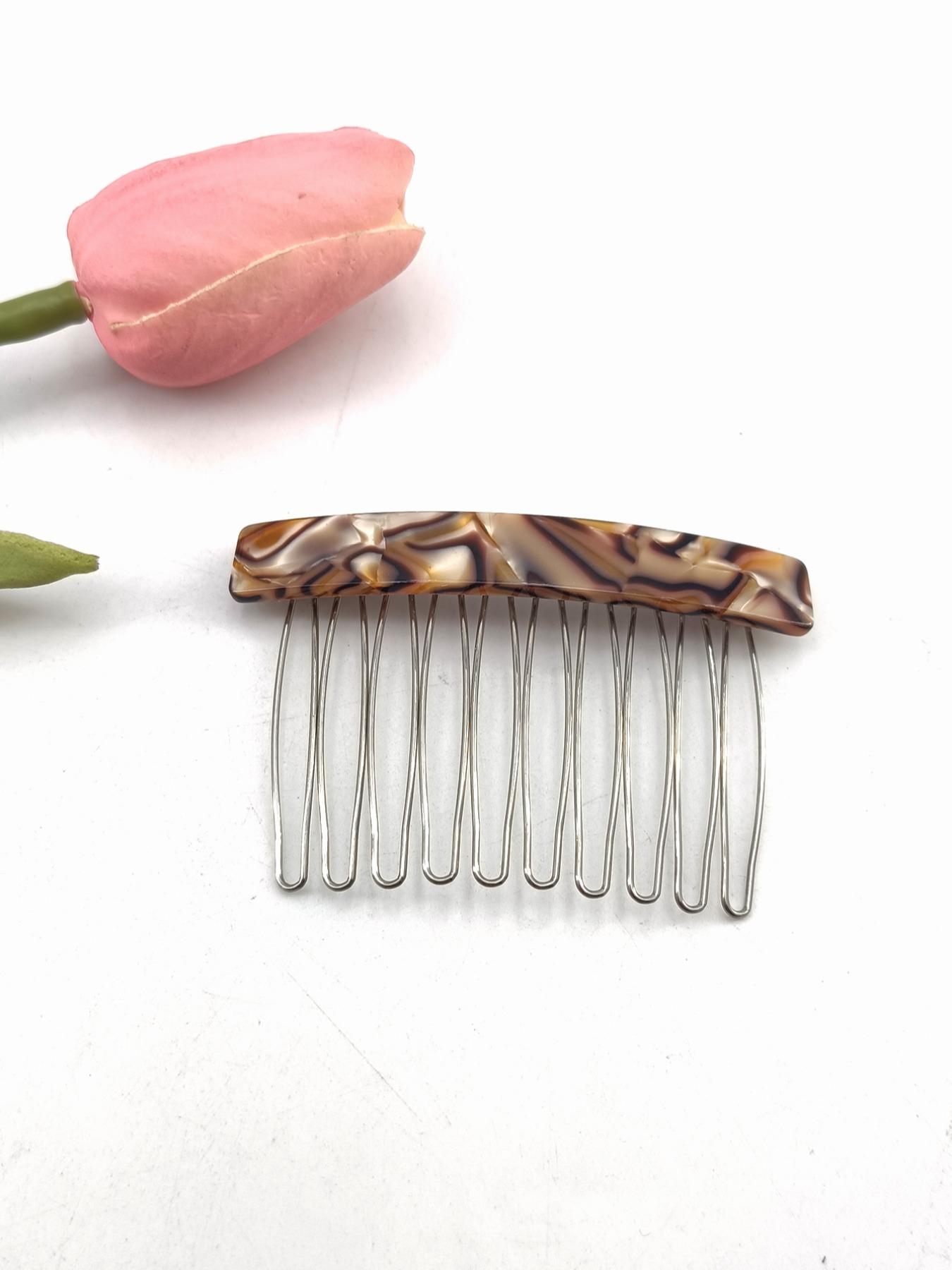 1PC 7.5cm Square 10-Tooth Acetate Hair Comb, Metal Material, Easy to Wear, Gentle on Hair, Vintage Elegant Style, Perfect for Daily Use