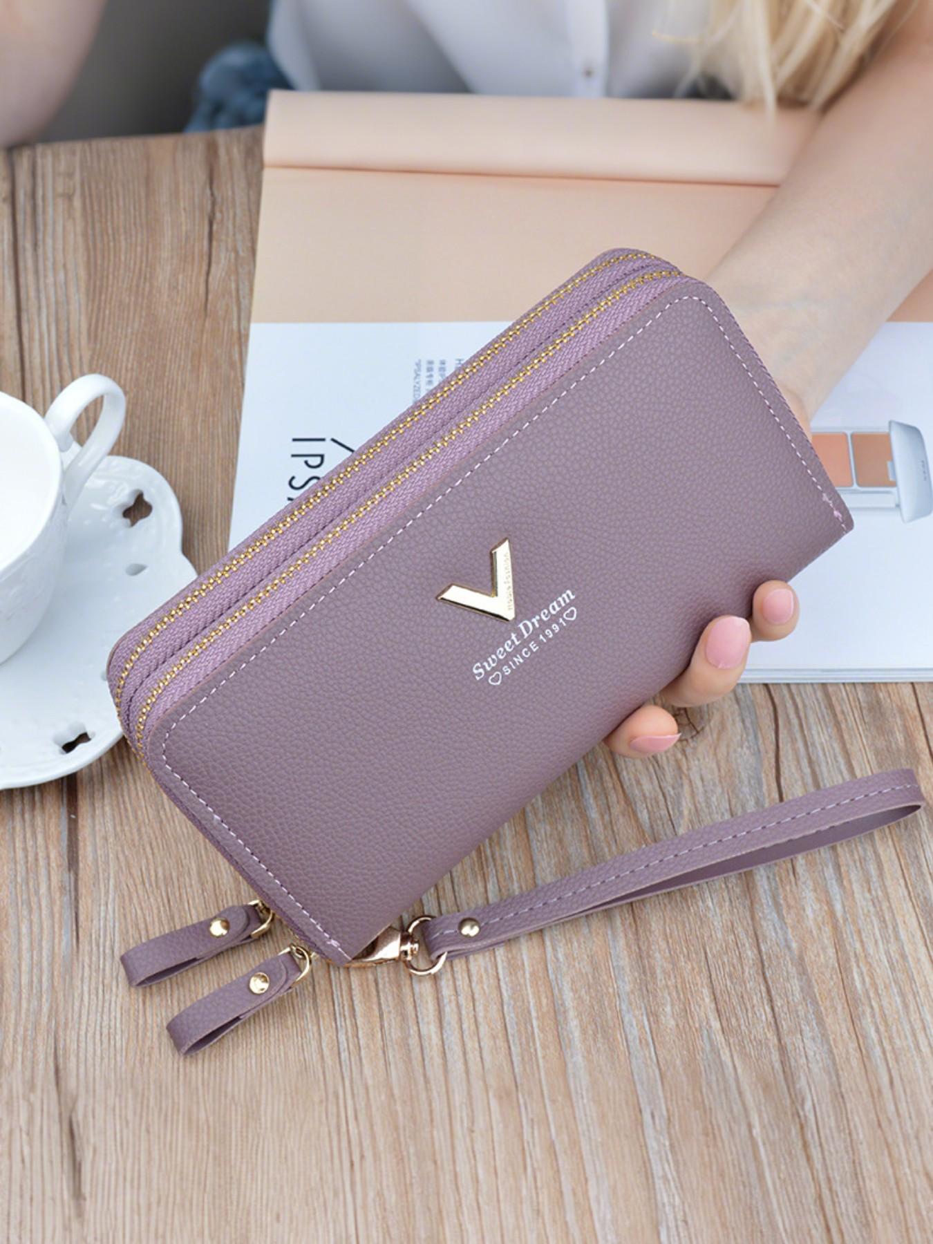 Women'S Coin Pouch, Double Zipper Wallet, Multiple Card Compartments, Wallet Card Holder, Spacious Design, Stylish Women'S Wallet, Zippered Wallet for Ladies, Durable Fashion Wallet, Made of PU Material, Double Zipper Purse