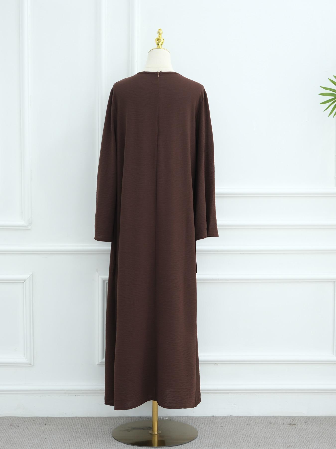 Muslim Women Plain Simple Dress with Back Tie, Waist Cinching, Decorative Buttons, Perfect for Friend Gatherings & Casual Occasions, Modest Muslim Outfits